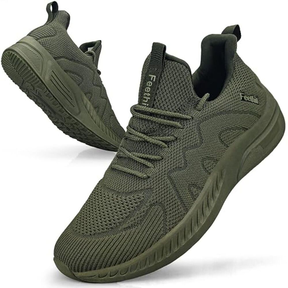 Men's Army Green Non Slip Lightweight Breathable Slip on Running Walking Sneaker